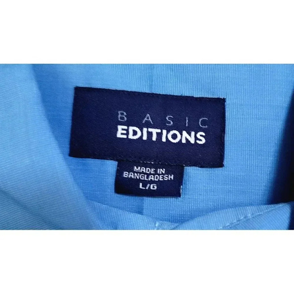 Basic Editions Shirt Mens Large Royal Blue Button Up Short Sleeve Casual Cotton - Picture 5 of 5